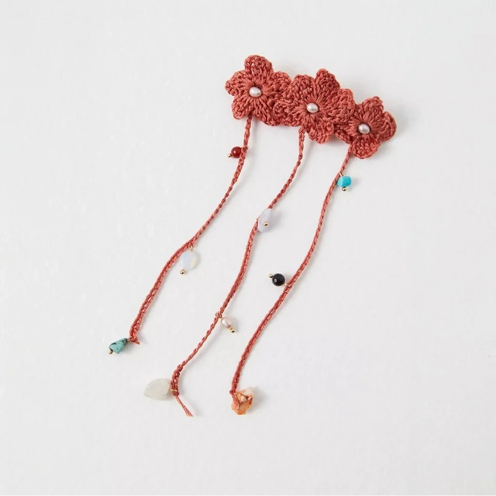 Free People Bohemian Crochet Ariana Ost Blooms Barrette NWT Semi Precious Stones